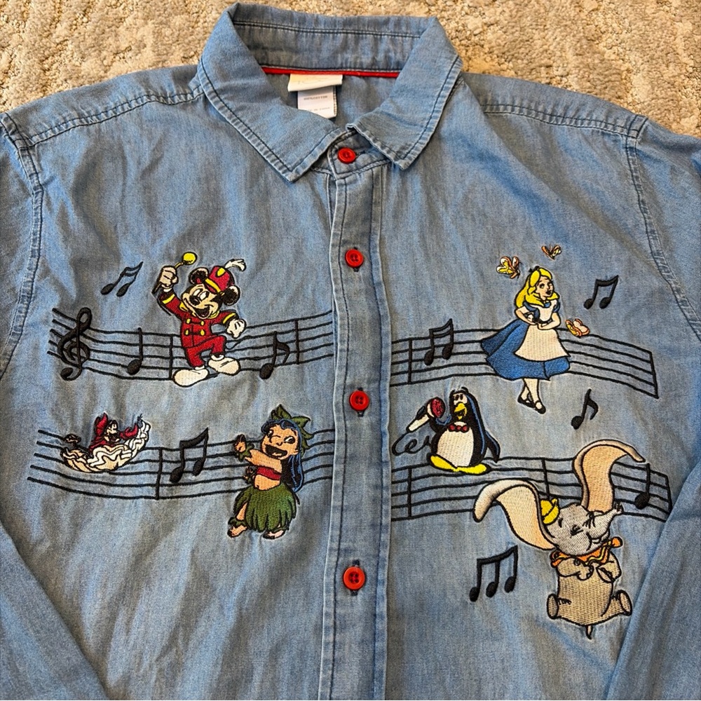 Disney 100 Years of Music and Wonder Long Sleeve Small Blue Shirt Mickey Mouse - Picture 2 of 13